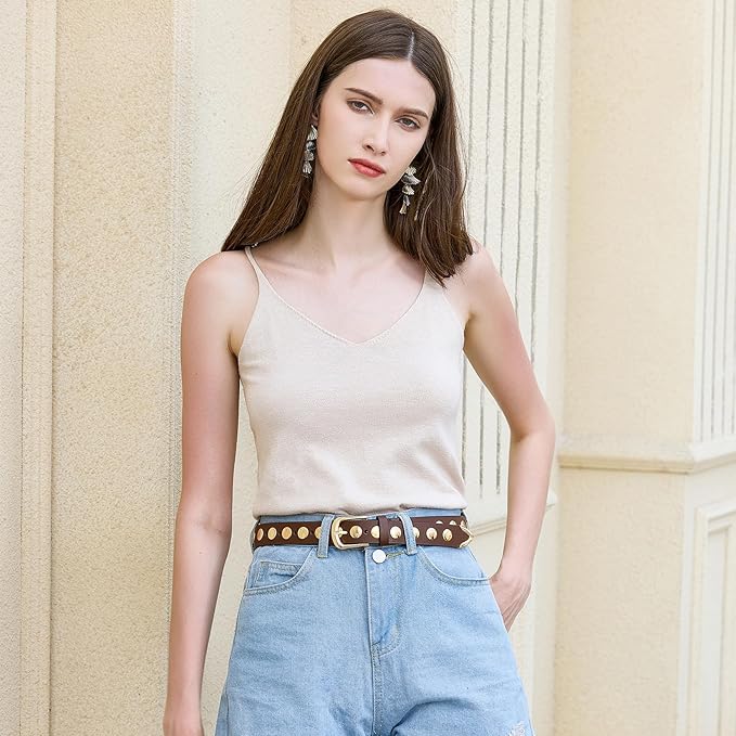 VATAN Women Leather Belt for Jeans Dresses Pants Fashion Ladies Casual Waist Belt with Gold Buckle