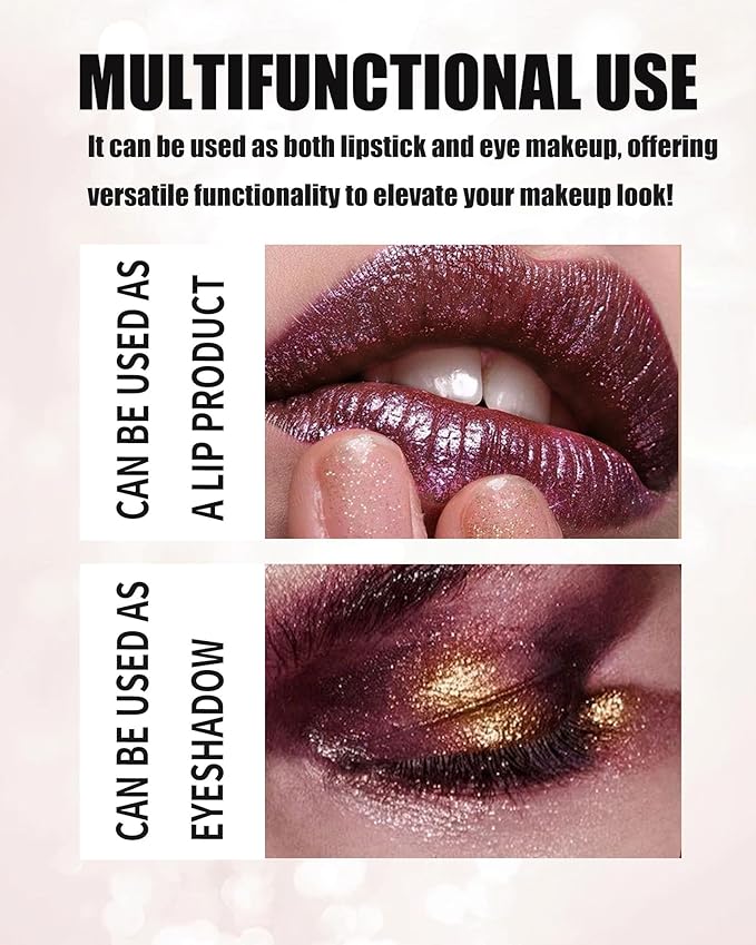 Glitter Metallic Lipstick Shimmer Lip Stick Long Lasting,Orange Gold Diamond Cream Shimmer Tinted Lip Gloss High Pigmented,Metallic Matte Red Lipcolor Stain Women Christmas Non Stick Lips Makeup-05