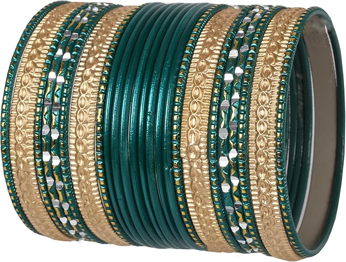 Touchstone Indian Metal Bangles for Women Gold Alloy Bracelets desi 2 Dozen Bangle Collection Bollywood Women's Jewelry Set Multi Stacking Wide Chunky Textured Golden Set of 24 in Gold or White Tone