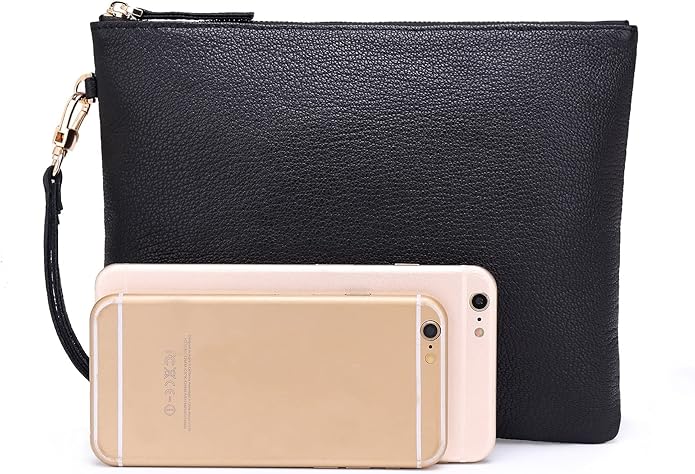 DORIS&JACKY Lambskin Leather Wristlet Clutch Purse for Women Soft Designer Slim Cell Phone Pouch Bag with Detachable Strap
