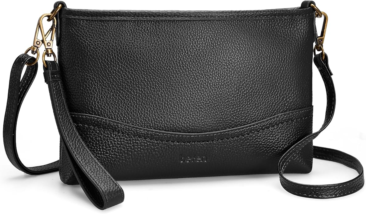 befen Genuine Leather Wristlet Wallet for Women Soft RFID Leather Clutch Purse with Built in Wallet Trendy Crossbody Bag