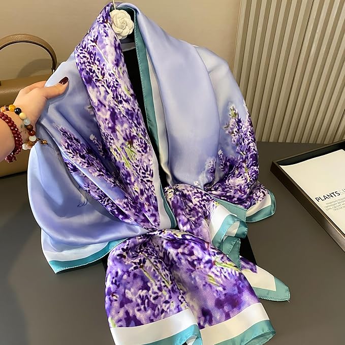 YOUR SMILE Large Mulberry Silk Feeling Long Stain Scarf Lightweight Sunscreen Shawls Wraps for Women