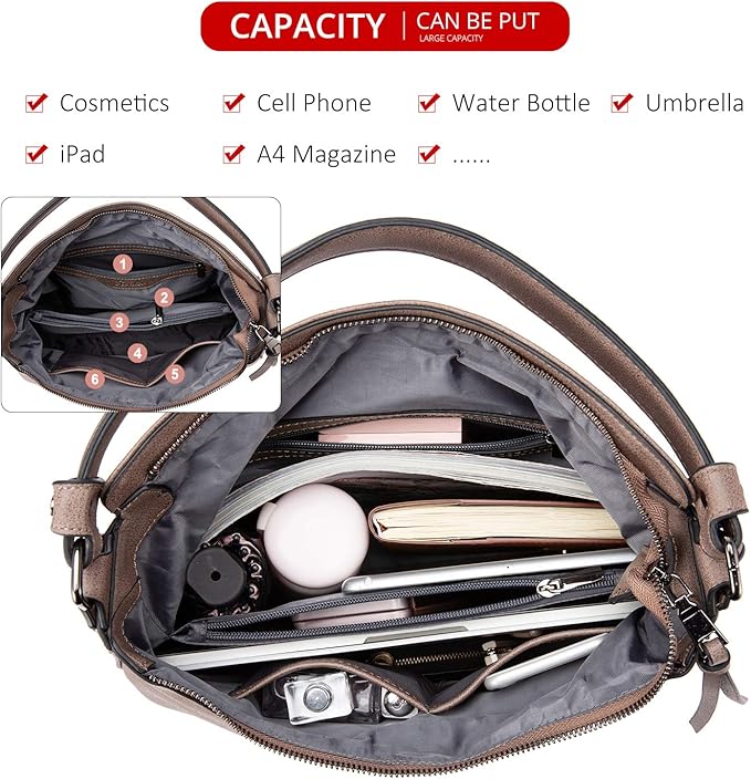Realer Hobo Crossbody Bags for Women Designer Faux Leather Hobo Handbags Retro Large Size Shoulder Bag Bucket Purse