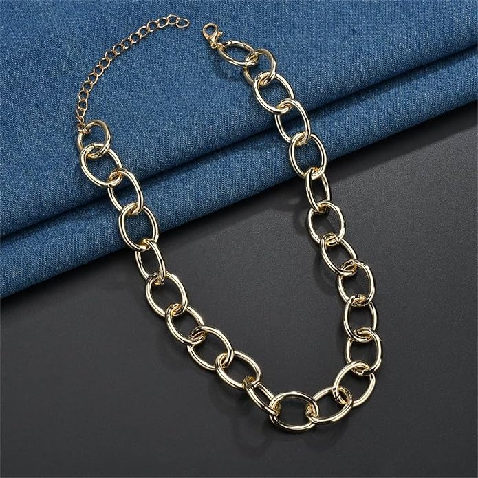 coadipress Gold Link Chain Earrings Necklace Set for Women Minimalist Gold Plated Chain Link Earrings Punk Oval Dainty Chunky Chain Necklace Trendy Jewelry