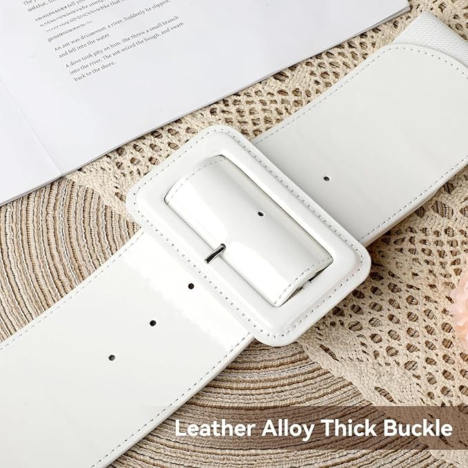 Wide Patent Leather Cinch Belt - Fashion Square Buckle Waist Belt for Dresses and Coats