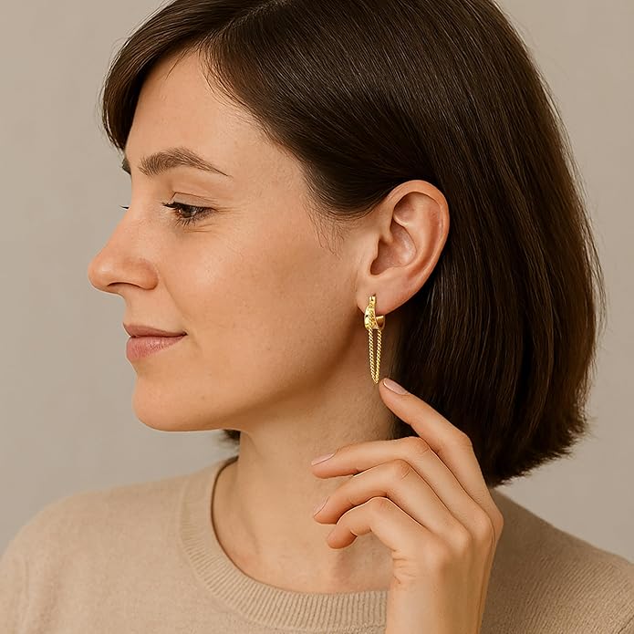 Gold Plated Statement Chunky Dangle Stud Earrings for Women, Gold Plated Hoop Knot Claw Earrings Tarnish Free Jewelry for Women Gifts