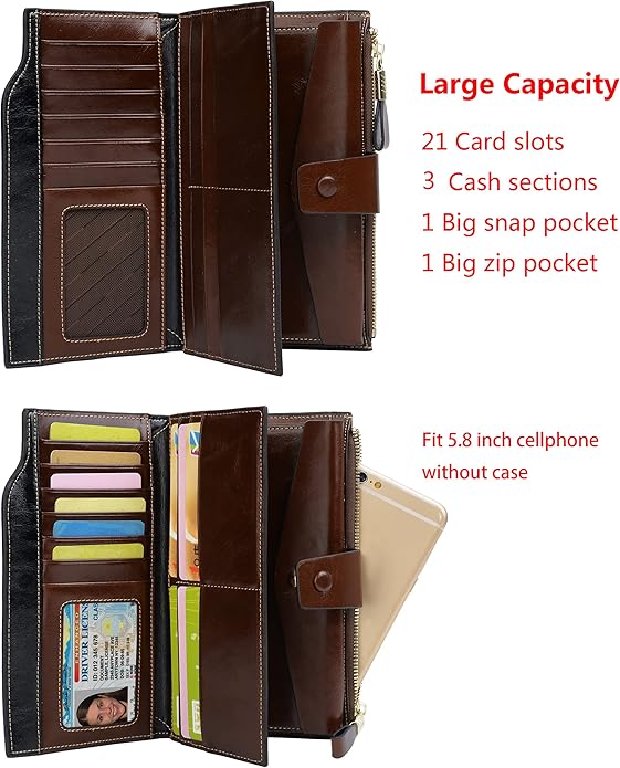 YALUXE Women's Genuine Leather Wallet RFID Blocking Multi Card Holder with Cell Phone Pocket Mothers Day Gifts