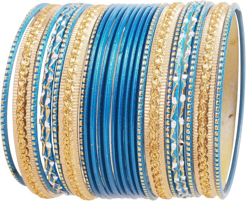 Touchstone Indian Metal Bangles for Women Gold Alloy Bracelets desi 2 Dozen Bangle Collection Bollywood Women's Jewelry Set Multi Stacking Wide Chunky Textured Golden Set of 24 in Gold or White Tone