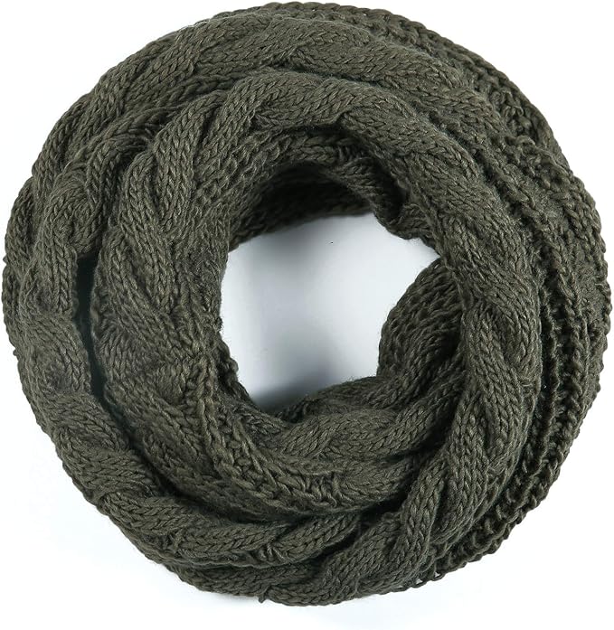 QUEENFUR Winter Women Thick Cable Knit Ribbed Infinity Circle Loop Scarf
