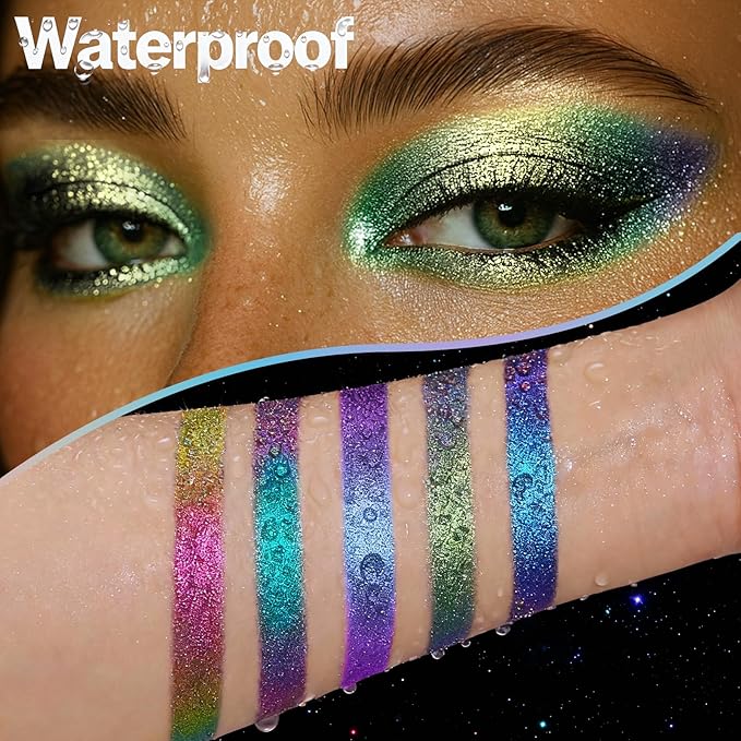Chameleon Metallic Eyeshadow & Eyeliner Gel Pencil – Multichrome Shifting Colors Glitter Eye Makeup, Waterproof Long-Lasting Smudge-Proof Duochrome Pencil (Forest Green to Chartreuse Gold)