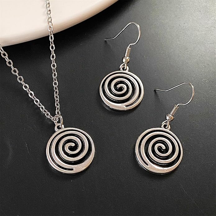 coadipress Spiral Earrings Necklace Sets for Women Geometric Round Swirl Statement Earrings Minimalist Trendy 14K Gold Plated Round Spiral Leather Necklace Bohemia Charm Jewelry