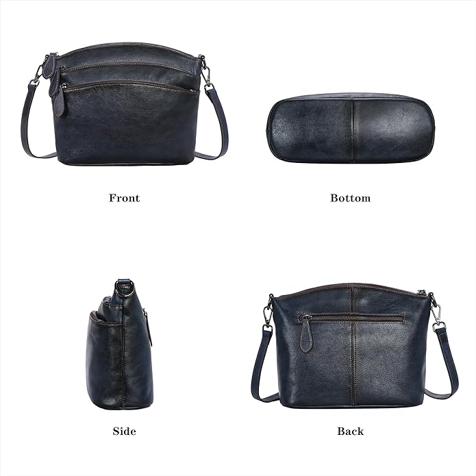 HESHE Crossbody Bags for Women Genuine Leather Purses with Multi-Pockets Vintage Ladies Small Shoulder Satchel Bag