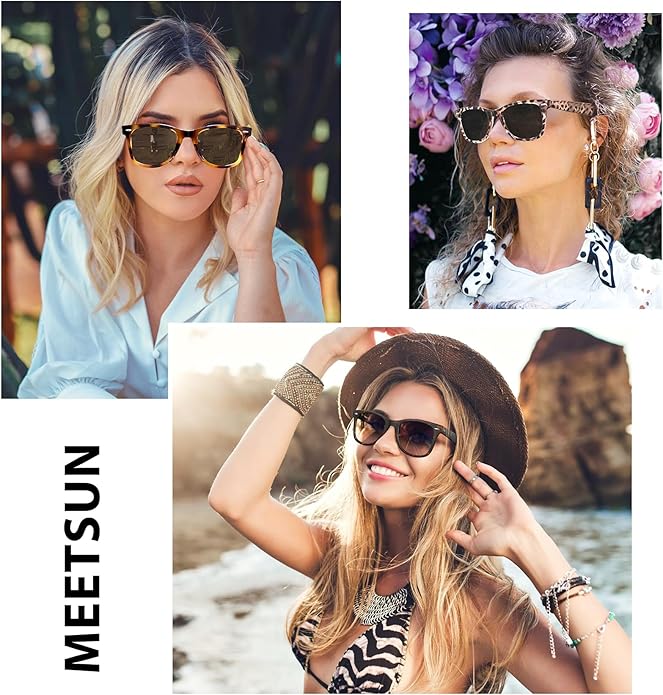 MEETSUN Retro Polarized Sunglasses for Women Men Classic Mirror Lens Driving Trendy Sun Glasses UV Protection (3 Pack)