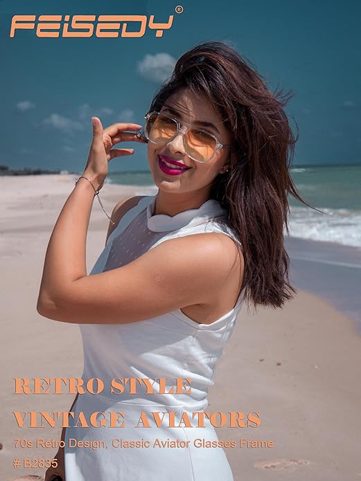 FEISEDY Retro Square Aviator Sunglasses Women Men 70s Vintage Trendy Plastic Frame Sun Glasses B2835
