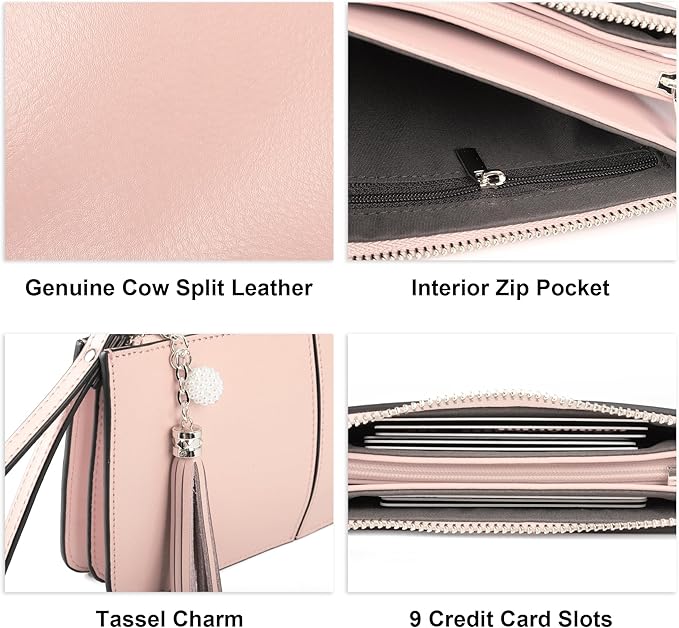 befen Genuine Leather Wristlet Clutch for Women Ultra-Slim Ladies Credit Card Holder Wallet Purses with RFID Protection