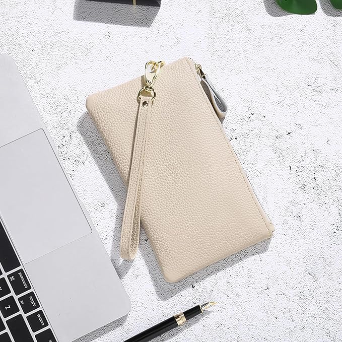 GOIACII Women's Wristlet Clutch Slim Leather Wallet RFID Blocking Handbag