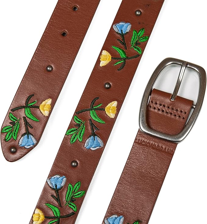 Lucky Brand Women's Embroidered Leather Belt | Stylish | Classic | Western-Inspired | American Heritage | Jean | Pant