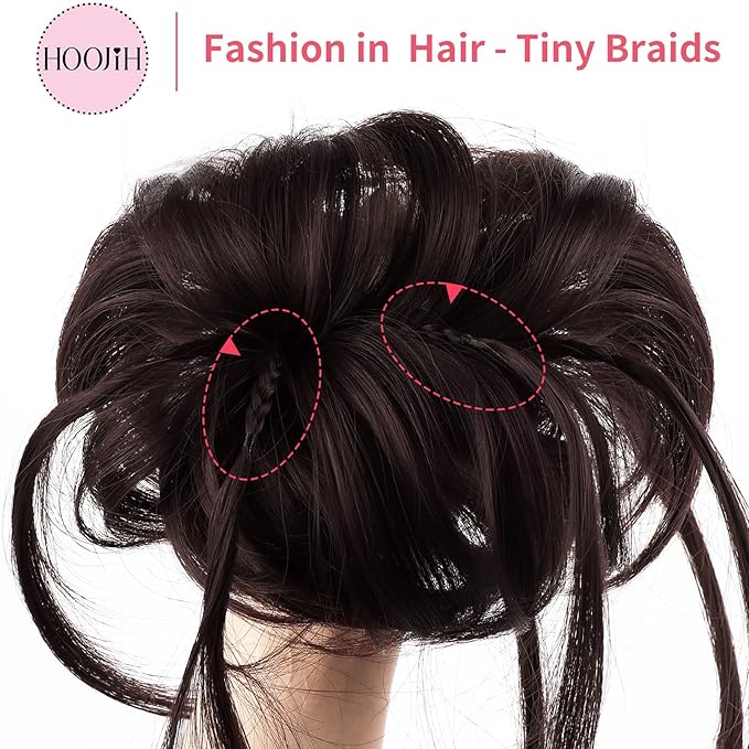 HOOJIH Messy Bun Hair Piece, Super Long Tousled Updo Hair Bun Extensions Wavy Hair Wrap Ponytail Hairpieces Scrunchies with Elastic Hair Band for Women HB007 Grace - Dark Brown