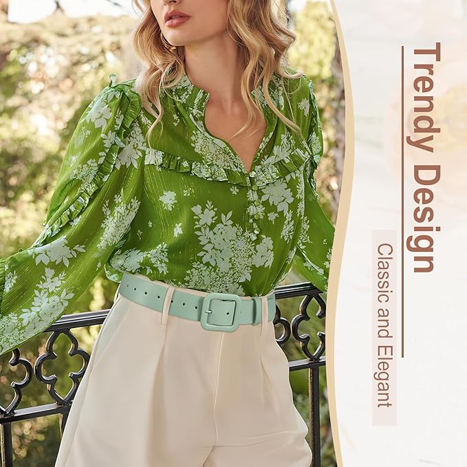 WHIPPY Women Leather Belt Candy Color Fashion Square Buckle Belt Ladies Belt for Jeans Pants Dresses