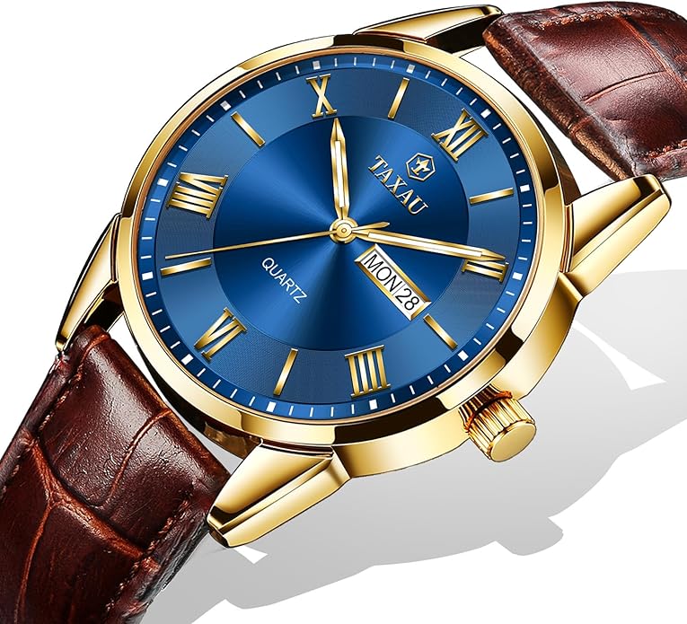 Leather Band Mens Watches with Day Date Quartz Analog Large Face Classic Watch Roman Numerals Dress Luminous Rlojes para Hombres