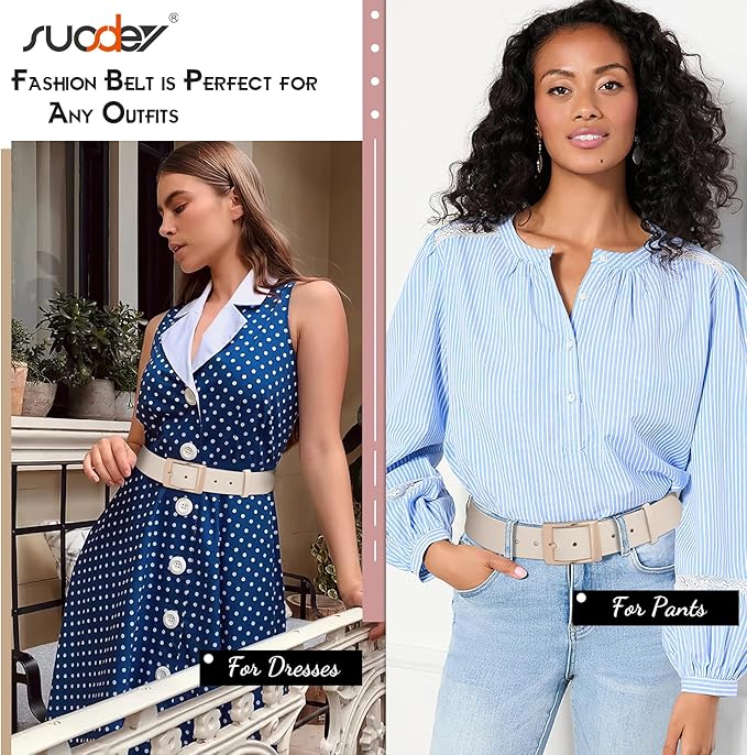 SUOSDEY Fashion Womens Leather Belts,Wide Waist Belt with Pin Buckle for Jeans Pants Dresses,1.5" width