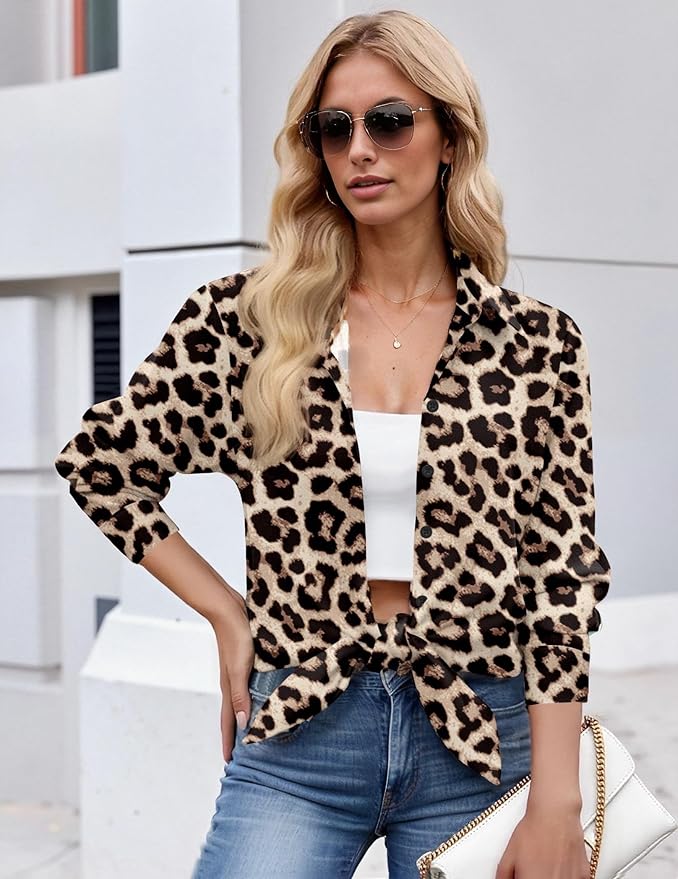 ZEAGOO Button Down Shirt for Women Long Sleeve Blouses Floral Printed Tops Business Casual Work Outfits S-XXL