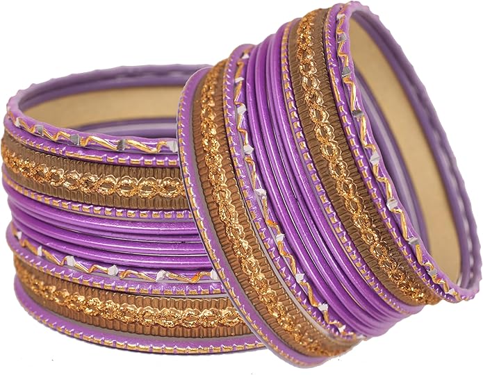 Touchstone Indian Metal Bangles for Women Gold Alloy Bracelets desi 2 Dozen Bangle Collection Bollywood Women's Jewelry Set Multi Stacking Wide Chunky Textured Golden Set of 24 in Gold or White Tone