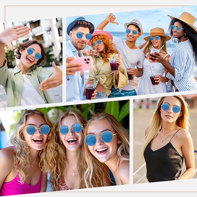 CHRORINE Hippie Sunglasses Round 70s Retro Glasses for Women Men Party Accessory Festival Fashion Vintage Sunglasses