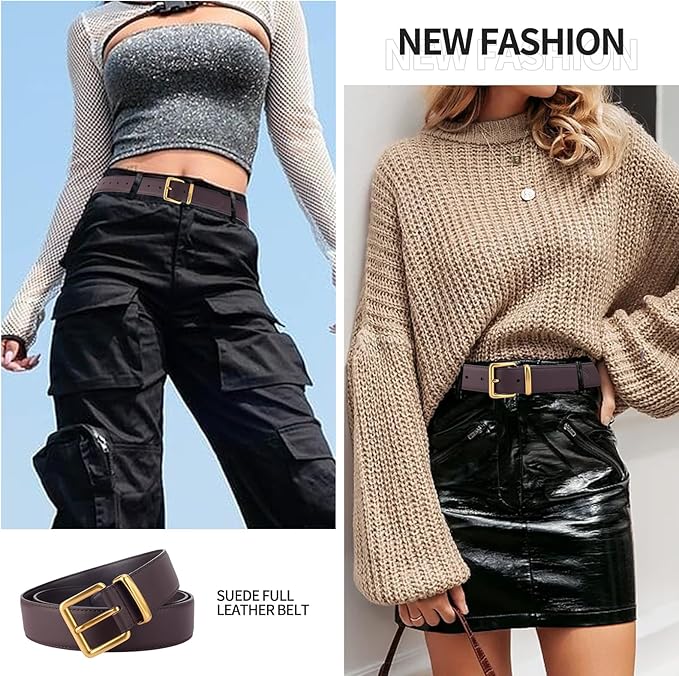 TINIDI Women Genuine Leather Belt for Jeans Pants Dress Fashion Ladies Waist Belt with Gold Buckle