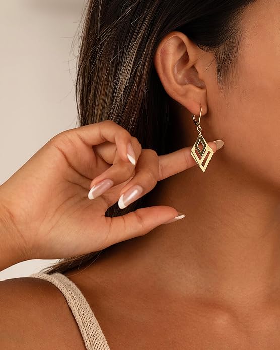 Gold Dangle Earrings for Women, 14K Gold Plated Lightweight Hypoallergenic Teardrop Drop Earrings, Trendy Leverback Minimalist Jewelry for Sensitive Ears Vacation Wear, 7-Styles