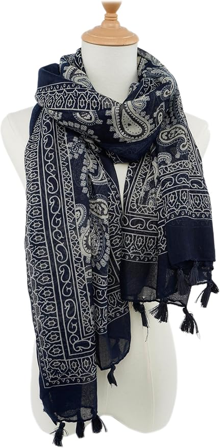 YOUR SMILE Large Boho Scarf for Women Lightweight Floral Printed Scarves Fall Winter Fashion Fringed Shawl wraps