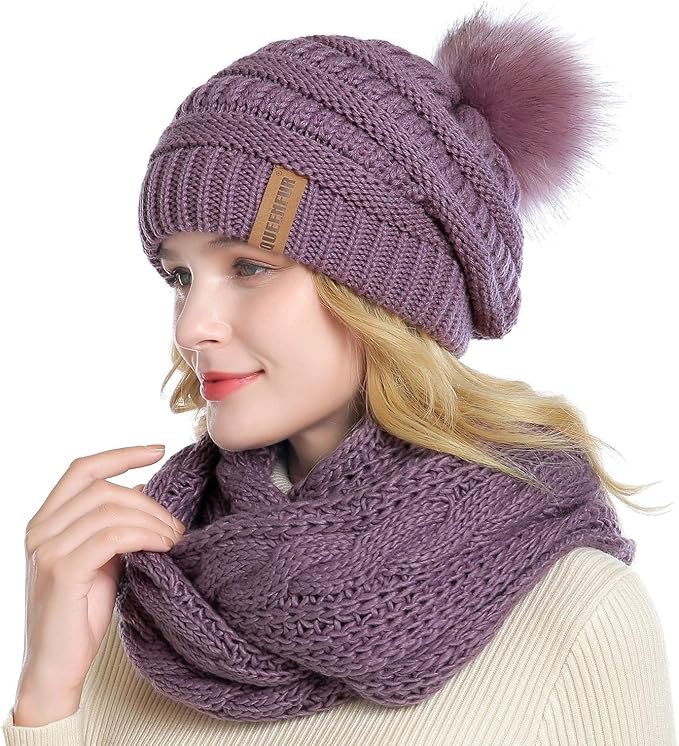 QUEENFUR Winter Women Thick Cable Knit Ribbed Infinity Circle Loop Scarf