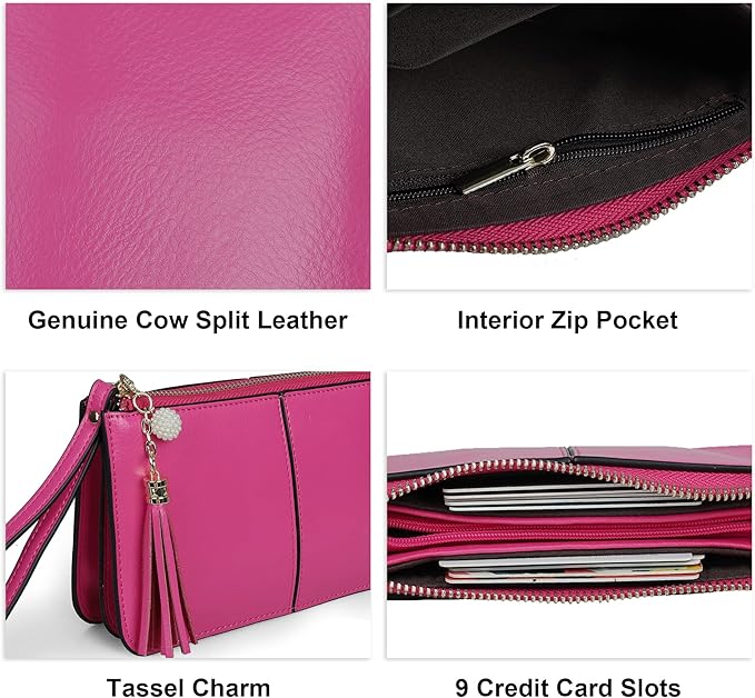 befen Genuine Leather Wristlet Clutch for Women Ultra-Slim Ladies Credit Card Holder Wallet Purses with RFID Protection