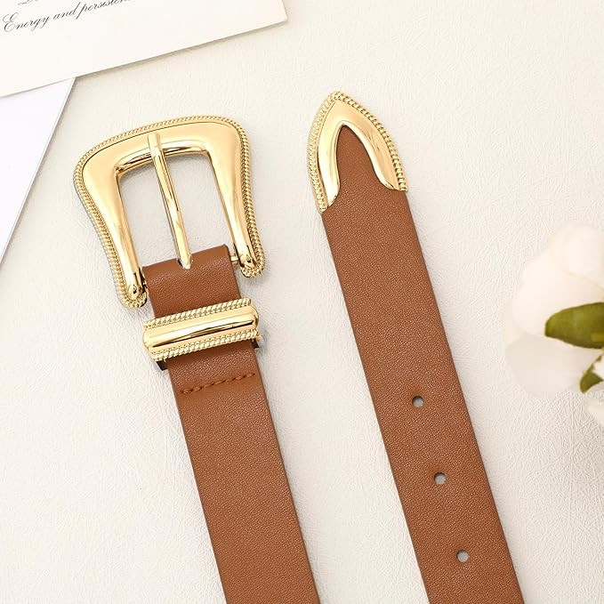 Genuine Leather Belt for Women - Silver Buckle Strap for Jeans & Dresses