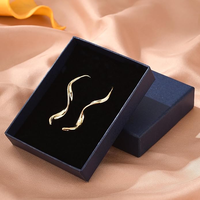 14K Gold Hoop Earrings for Women, Hypoallergenic Spiral Threader Gold Plated Dangle Earrings Fashion Jewelry，Gift for Women