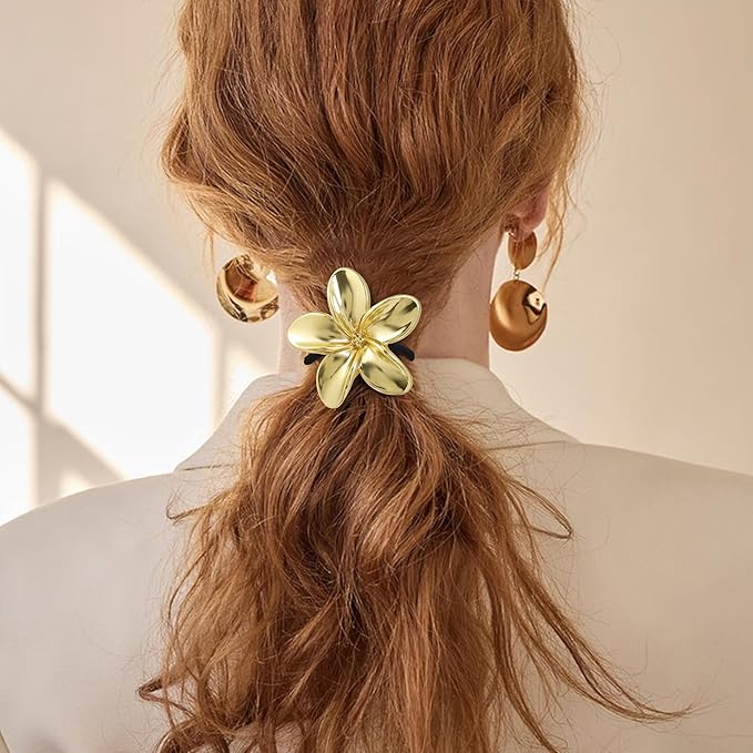 Gold Metal Hair Ties for Women - Cuffs, Accessories, Elastic Bands for Thick and Thin Hair Ponytails
