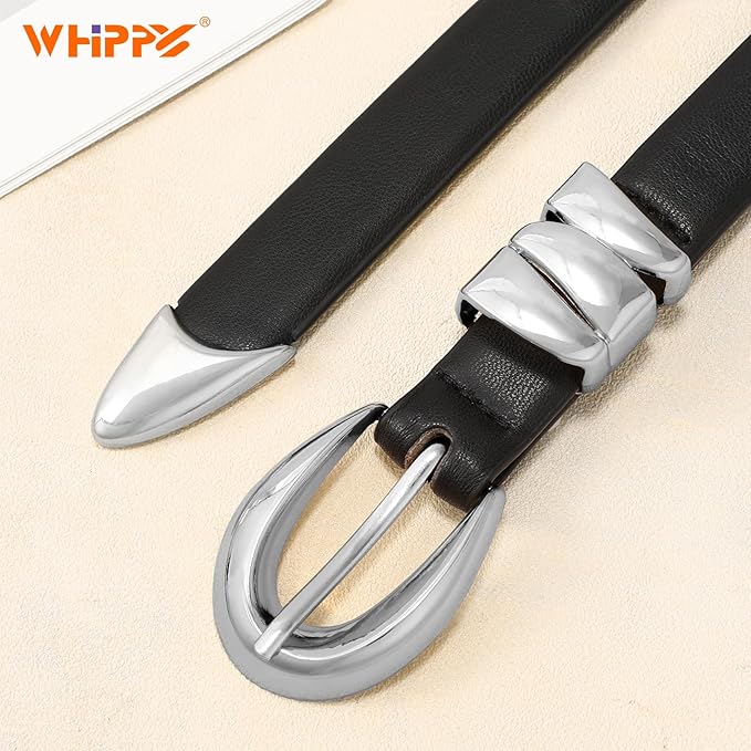 WHIPPY Women Skinny Leather Belt for Jeans Pants Dresses Ladies Fashion Waist Belt with Shiny Gold Buckle