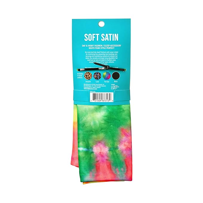 KISS COLORS & CARE Soft Satin Wrap Scarf - Tie Dye, Fashionable Multi-Purpose, Premium Hair Scarf for Minimizing Frizz, Chic & Comfortable, Preventing Breakage & Securing a Variety of Hair Styles