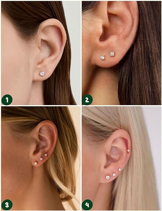 Kainier Women's 14K Gold Plated CZ Stud Earrings Simulated Diamond Round Cubic Zirconia Ear Stud Set（5 Pairs)…