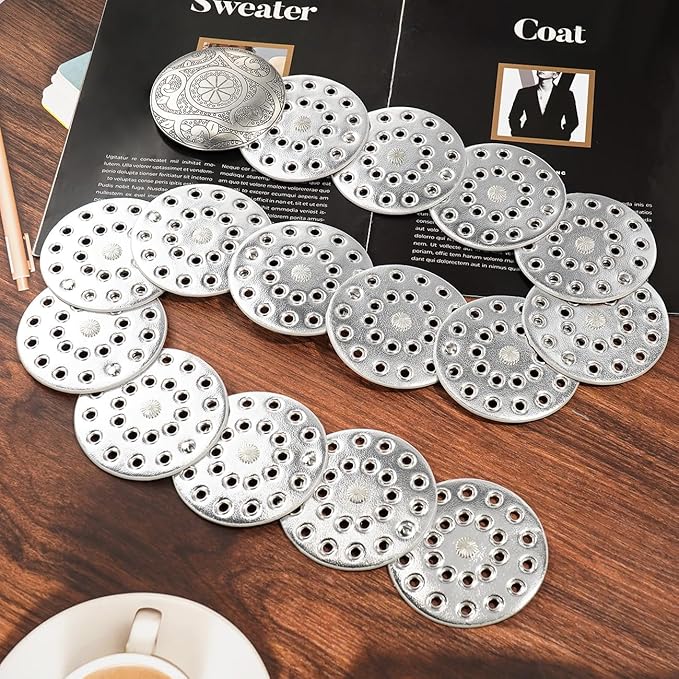 Wide Disc Belt for Women Vintage Hollow Boho Leather Belt Western Chunky Waist Belt Cowboy Metal Buckle Concho Belts