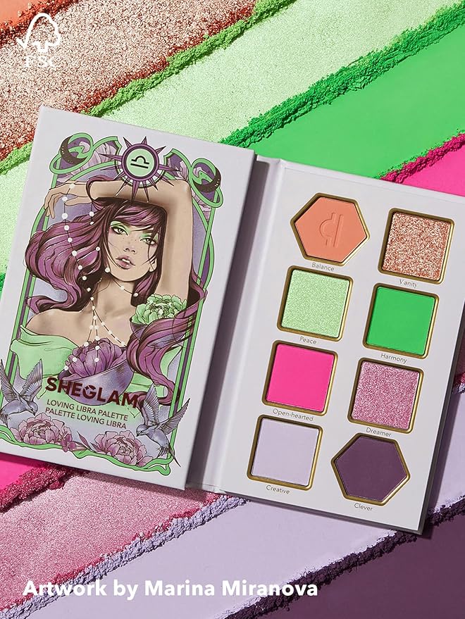 SHEGLAM Glitter Metallic Eyeshadow Palette 8-Color High Pigment Pink Green Blue Long Wearing Horoscope Collection Eye Shadow Palette - Loving Libra