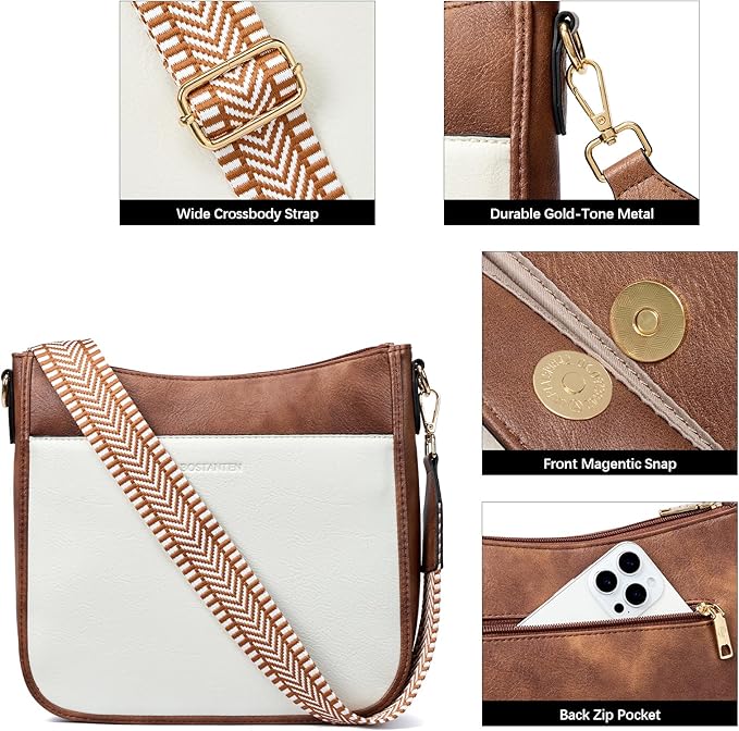 BOSTANTEN Crossbody Bags for Women Trendy Vegan Leather Hobo Purses Shoulder Handbags With Wide Shoulder Strap
