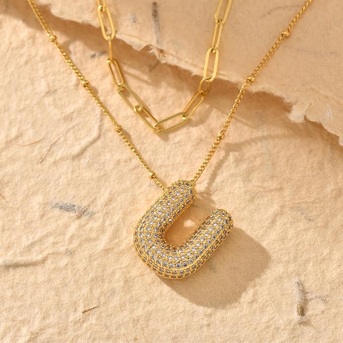 LUCA SMITH Initial Necklaces for Women, Dainty Balloon Bubble Letter, Name Letter Alphabet Pendant Layered Choker Chain Jewelry Gift