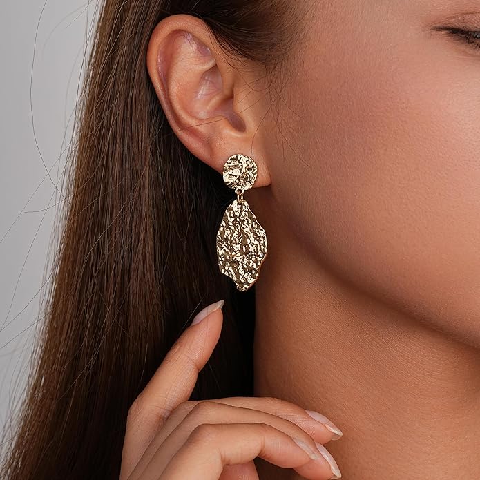 Large Gold Earrings for Women, Chunky Gold Statement Drop Dangle Earring Maple Leave Ginko Leaf Jewelry Gifts