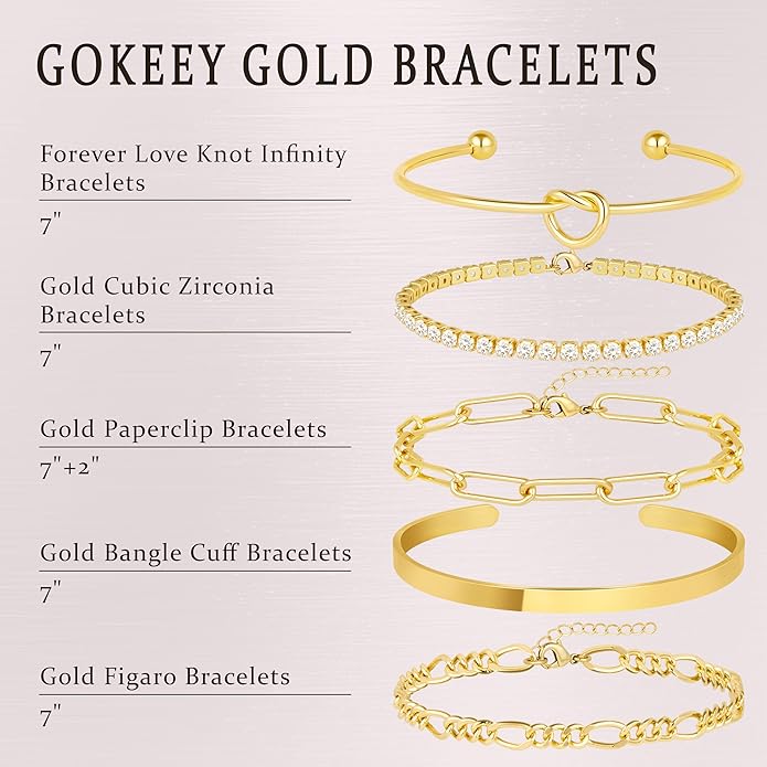 Gold Bracelets Set for Women Non Tarnish, 14K Gold Plated Sterling Silver Chunky Cuff Bracelet Stackable Gold Bangles Bracelet for Women Trendy Fashion Accessories Tie Knot Cuban Rope Paperclip Beaded Bracelet Stack Jewelry Valentines Day Gifts