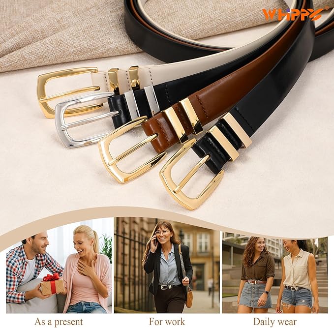 WHIPPY Women's Leather Belts for Jeans Pants Fashion Ladies Belt Gold Buckle Belts for Women