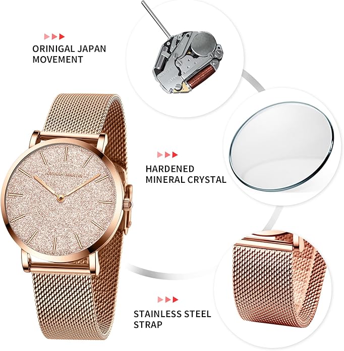 HANNAH MARTIN Watches for Women Waterproof Ladies Analog Quartz Wrist Watches Stainless Steel Band Fashion Dainty Female Watch Luxury Bracelet Diamond