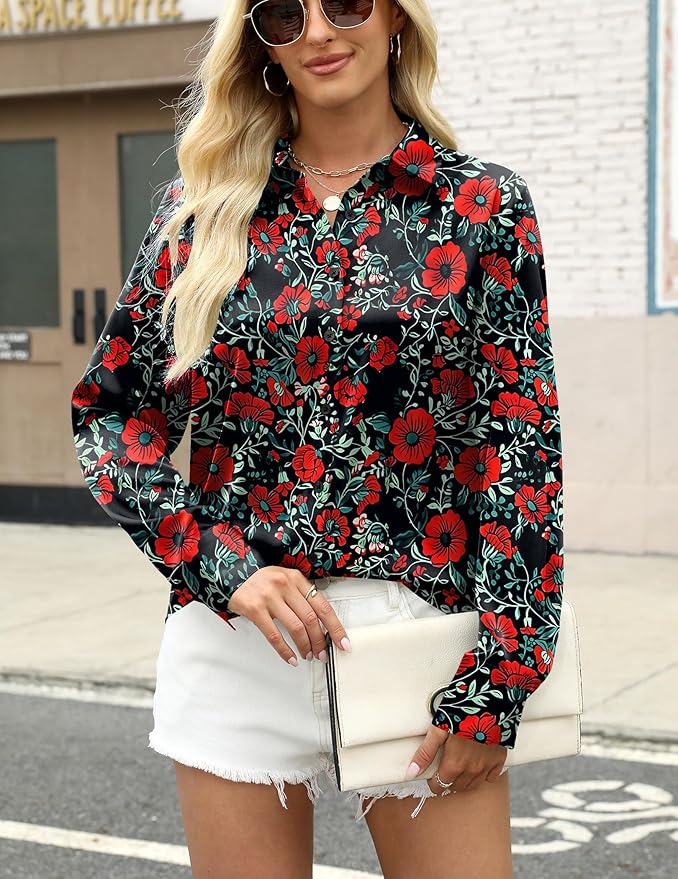 Zeagoo Satin Blouses for Women Silk Button Down Shirts Long Sleeve Business Casual Tops