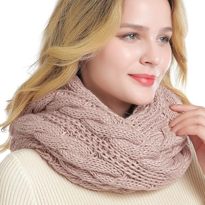 QUEENFUR Winter Women Thick Cable Knit Ribbed Infinity Circle Loop Scarf