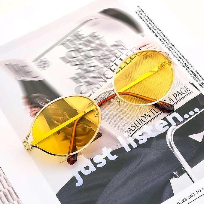 FEISEDY Retro Oval Small Sunglasses for Women Men 90s Trendy Classic Y2K Frame Round Shades UV400 Protection B9164
